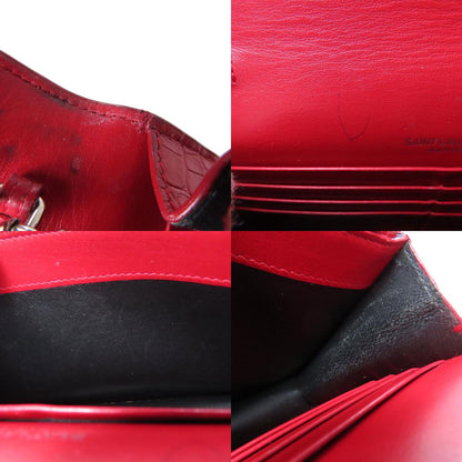 YVES SAINT LAURENT Chain Wallet Embossed Long wallet (with coin pocket) Leather Ladies [Used]