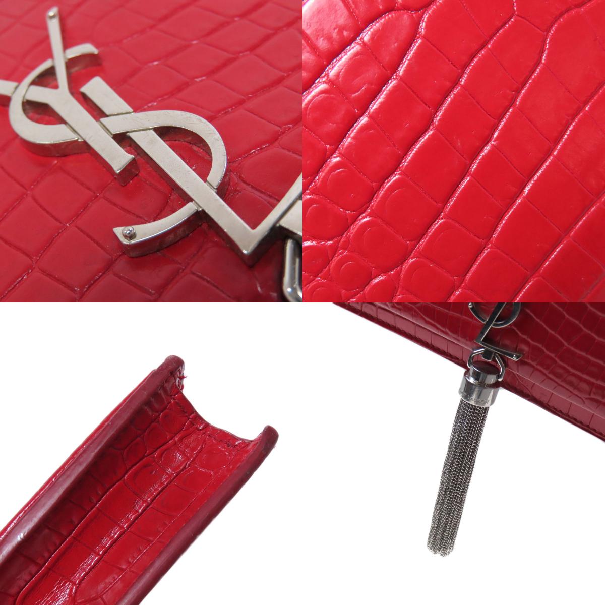 YVES SAINT LAURENT Chain Wallet Embossed Long wallet (with coin pocket) Leather Ladies [Used]