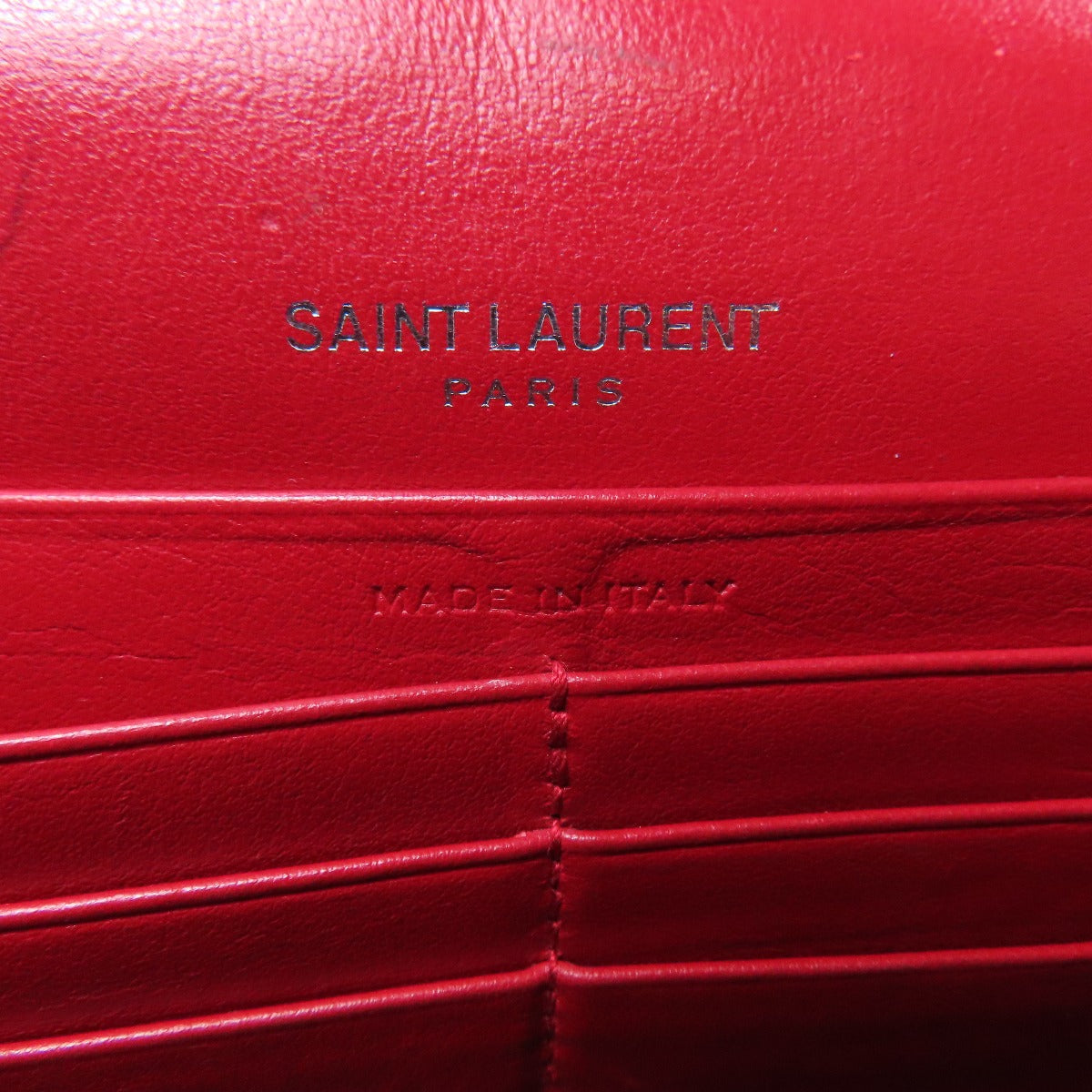 YVES SAINT LAURENT Chain Wallet Embossed Long wallet (with coin pocket) Leather Ladies [Used]