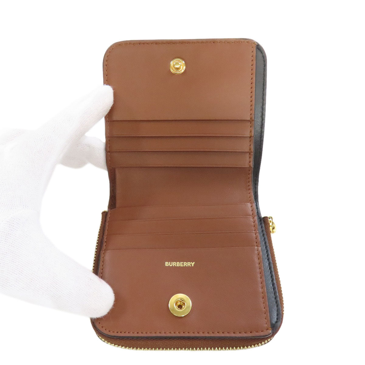 BURBERRY TB logo pattern Bifold Wallet with Coin Pocket Leather Ladies [Used]