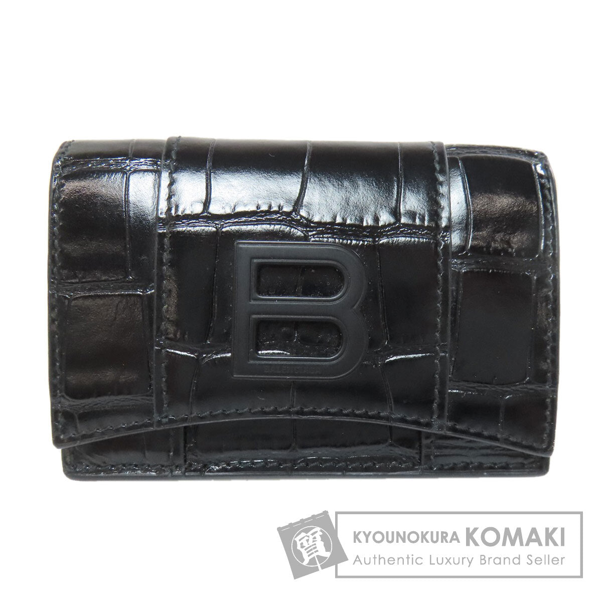 BALENCIAGA 600212 B logo embossed Bifold Wallet with Coin Pocket Leather Ladies [Used]