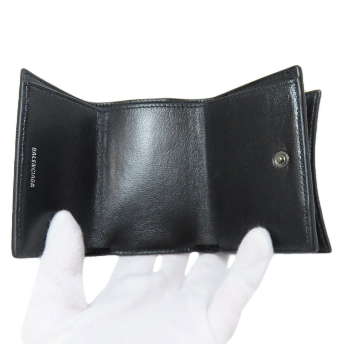 BALENCIAGA 600212 B logo embossed Bifold Wallet with Coin Pocket Leather Ladies [Used]