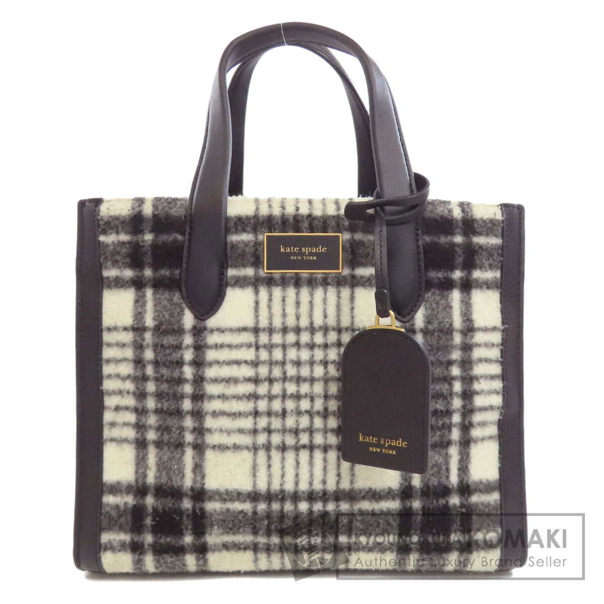 kate spade Checkpattern Handbag wool LeatherLadies [Used]