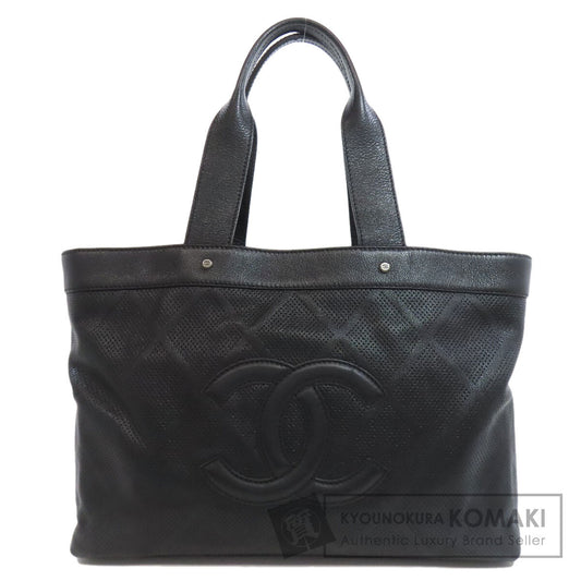 CHANEL COCO Mark Punching SilverHardware Tote Bag Calf Ladies [Used]