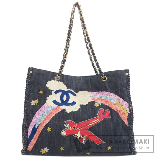 CHANEL Night Flight ChainShoulder GoldHardware Tote Bag Denim Ladies [Used]