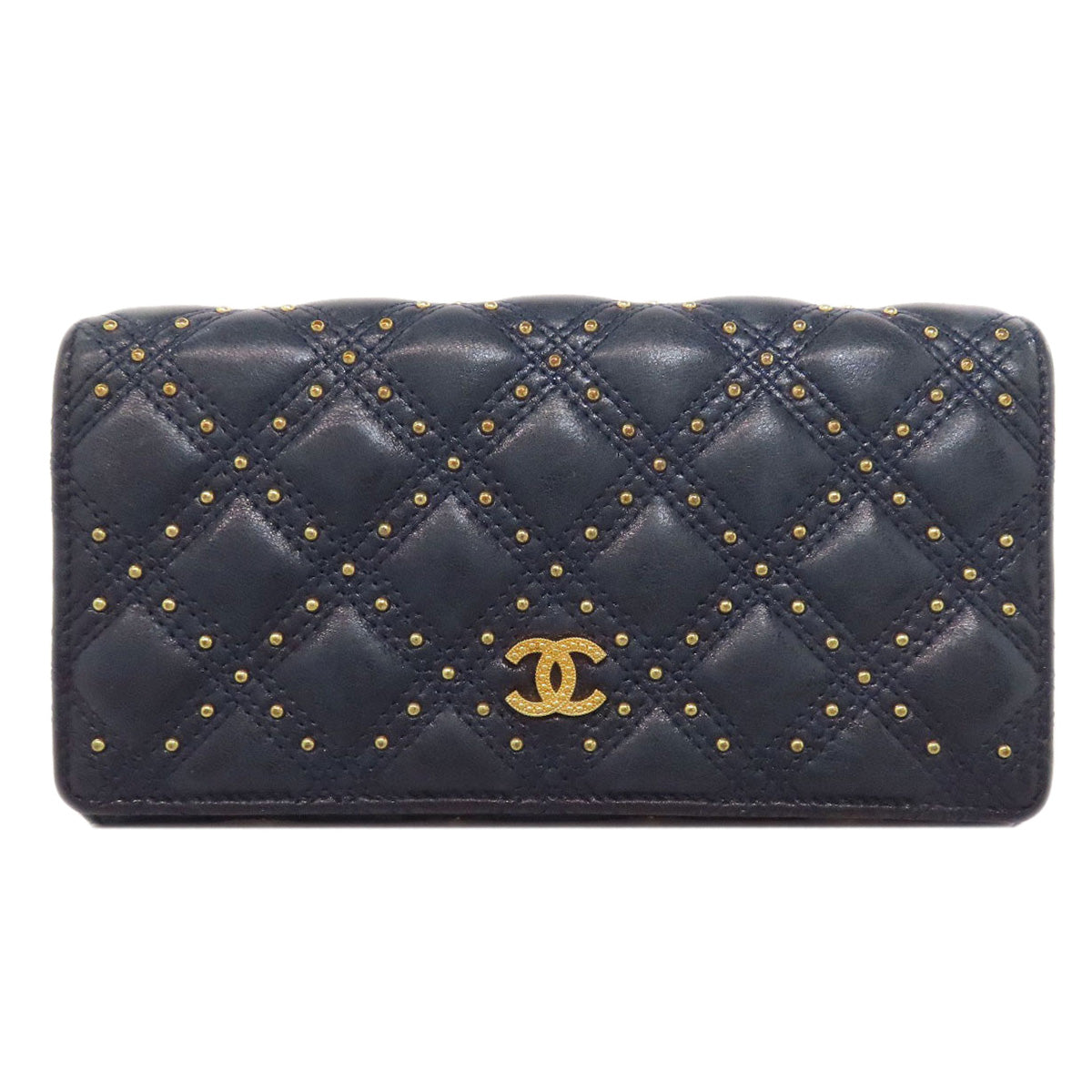 CHANEL Studs COCO Mark GoldHardware Long wallet (with coin pocket) Lambskin Ladies [Used]