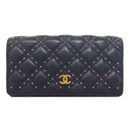 CHANEL Studs COCO Mark GoldHardware Long wallet (with coin pocket) Lambskin Ladies [Used]