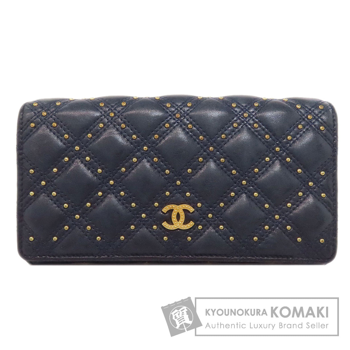 CHANEL Studs COCO Mark GoldHardware Long wallet (with coin pocket) Lambskin Ladies [Used]