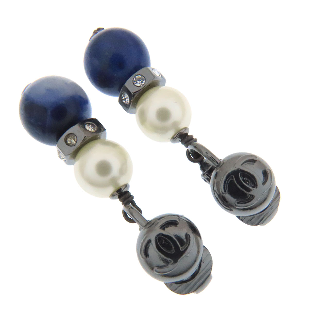 CHANEL COCO Mark Pearl Stone Earring Metal Ladies [Used]