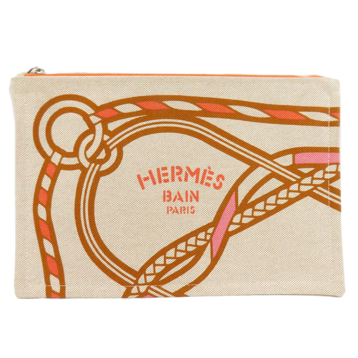 HERMES logo Accessory pouch Canvas Ladies [Used]