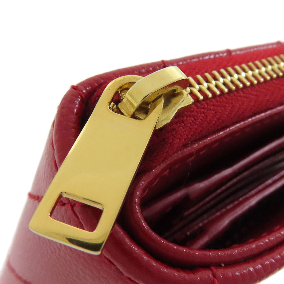 YVES SAINT LAURENT V stitch Bifold Wallet with Coin Pocket Calf Ladies [Used]