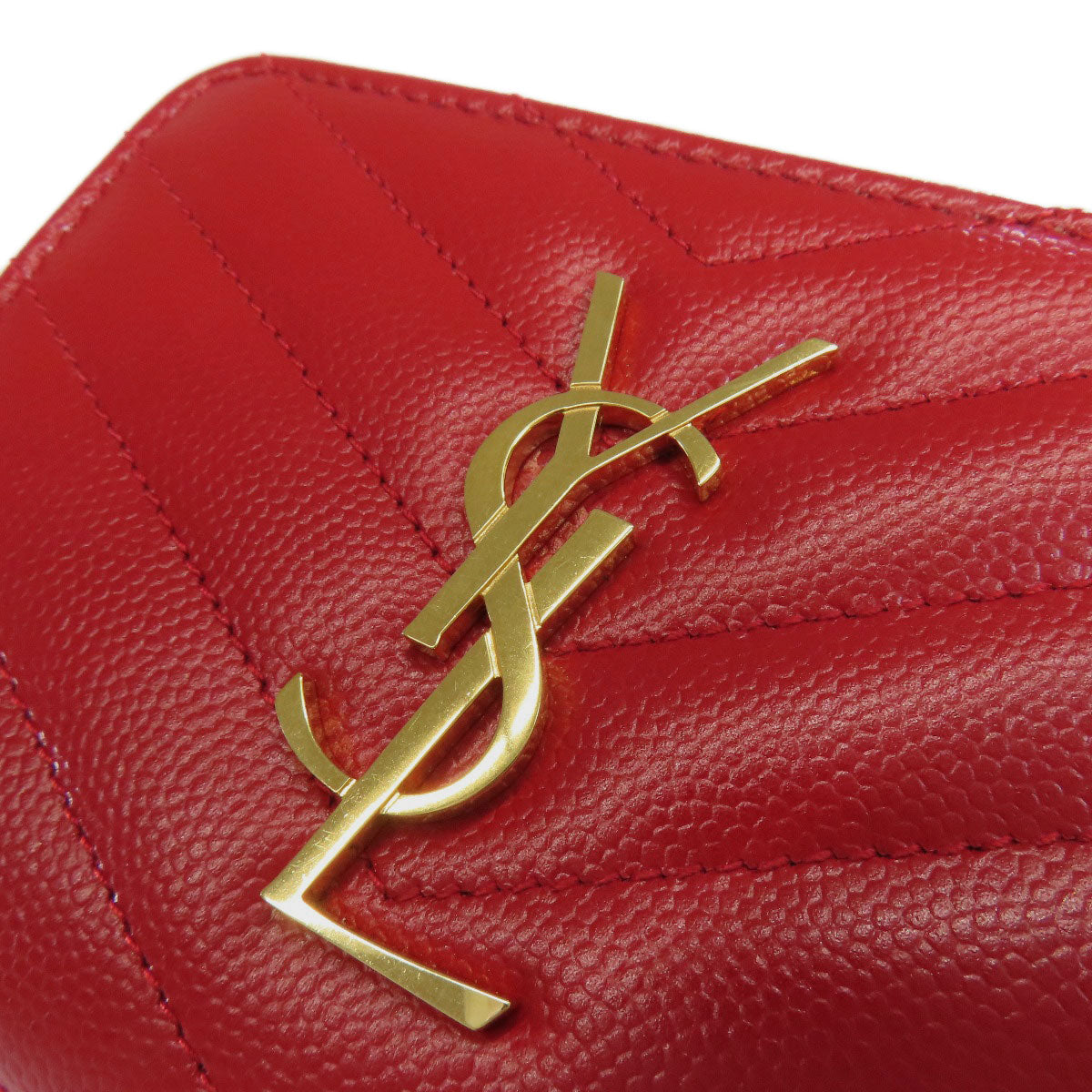 YVES SAINT LAURENT V stitch Bifold Wallet with Coin Pocket Calf Ladies [Used]