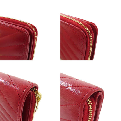 YVES SAINT LAURENT V stitch Bifold Wallet with Coin Pocket Calf Ladies [Used]