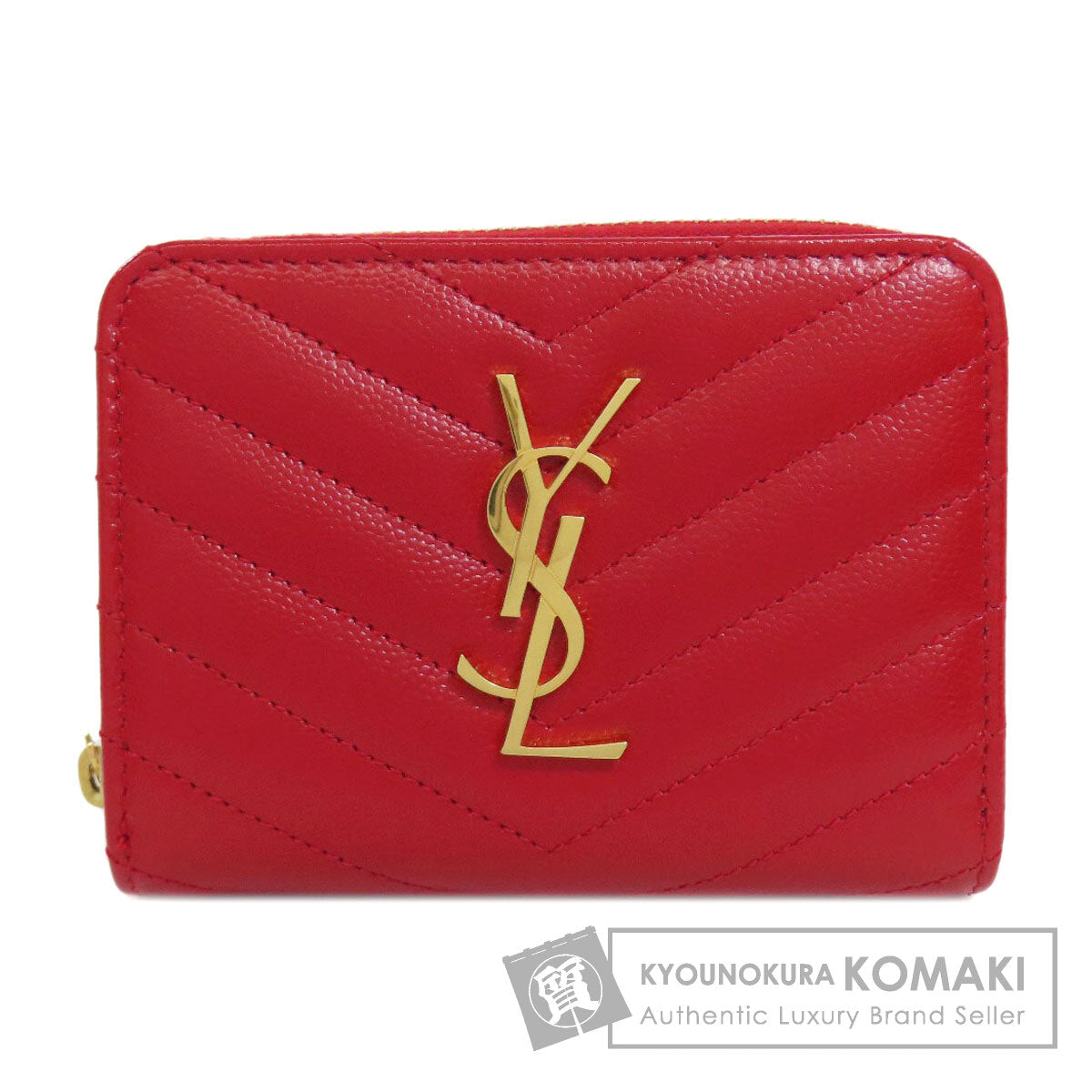 YVES SAINT LAURENT V stitch Bifold Wallet with Coin Pocket Calf Ladies [Used]