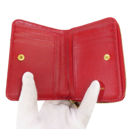 YVES SAINT LAURENT V stitch Bifold Wallet with Coin Pocket Calf Ladies [Used]