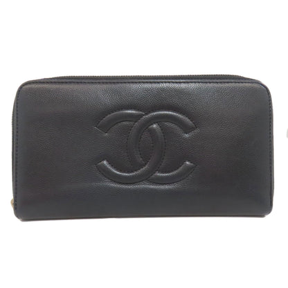 CHANEL Zip Around COCO Mark SilverHardware Long wallet (with coin pocket) Grained Calfskin Skin Ladies [Used]