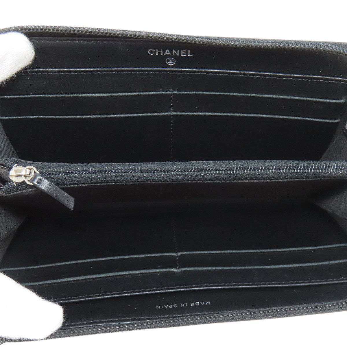 CHANEL Zip Around COCO Mark SilverHardware Long wallet (with coin pocket) Grained Calfskin Skin Ladies [Used]