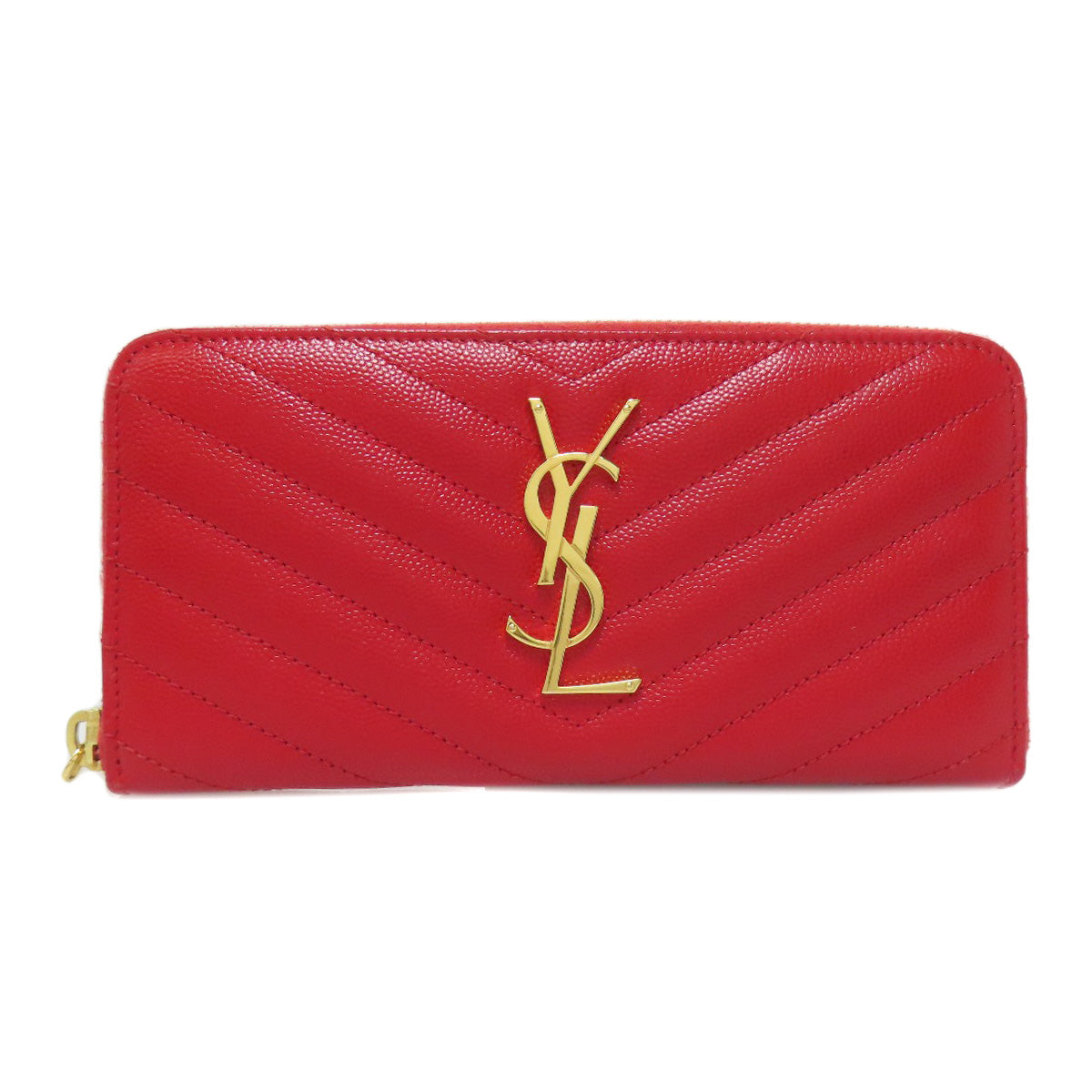 SAINT LAURENT V stitch logo Long wallet (with coin pocket) Calf Ladies [Used]
