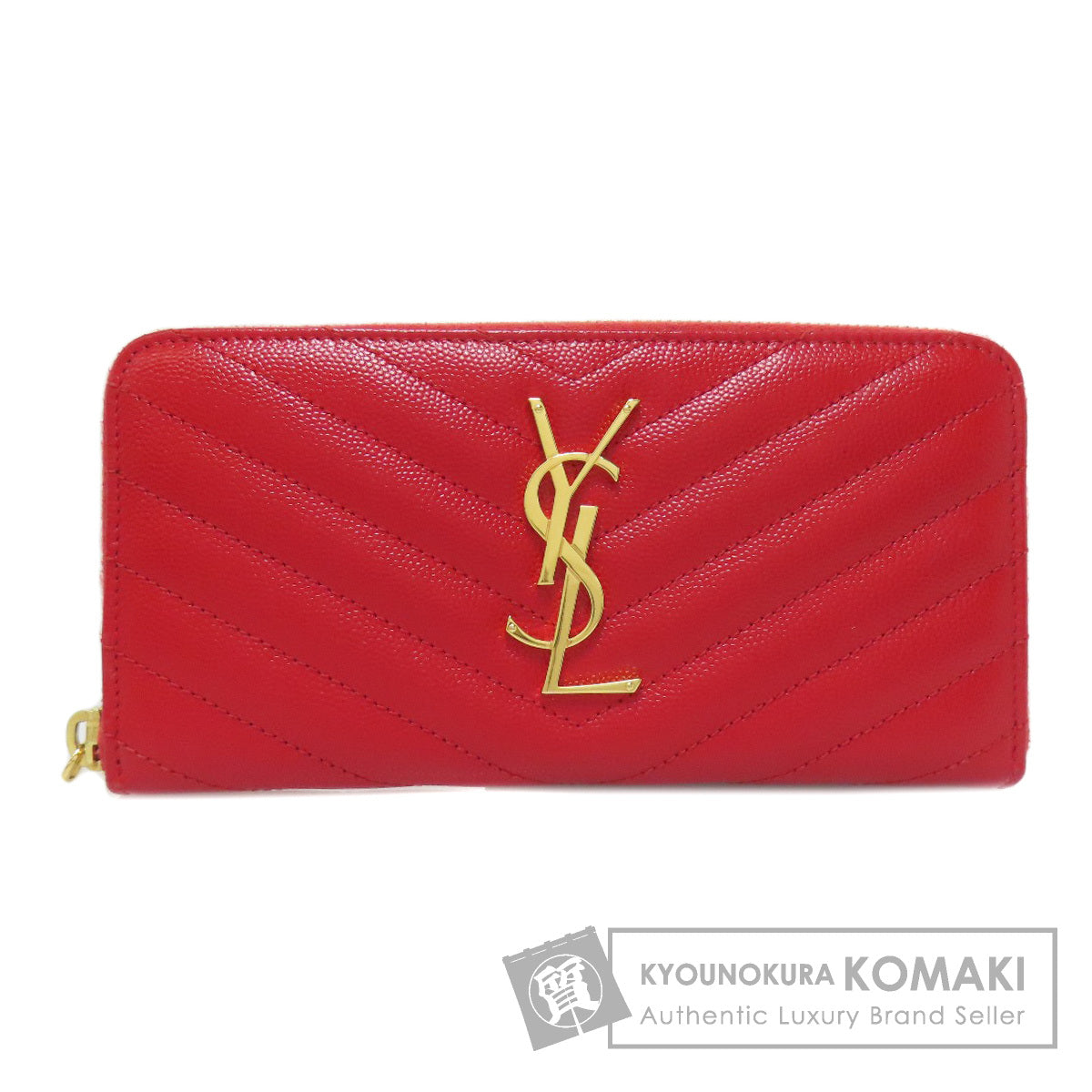 SAINT LAURENT V stitch logo Long wallet (with coin pocket) Calf Ladies [Used]
