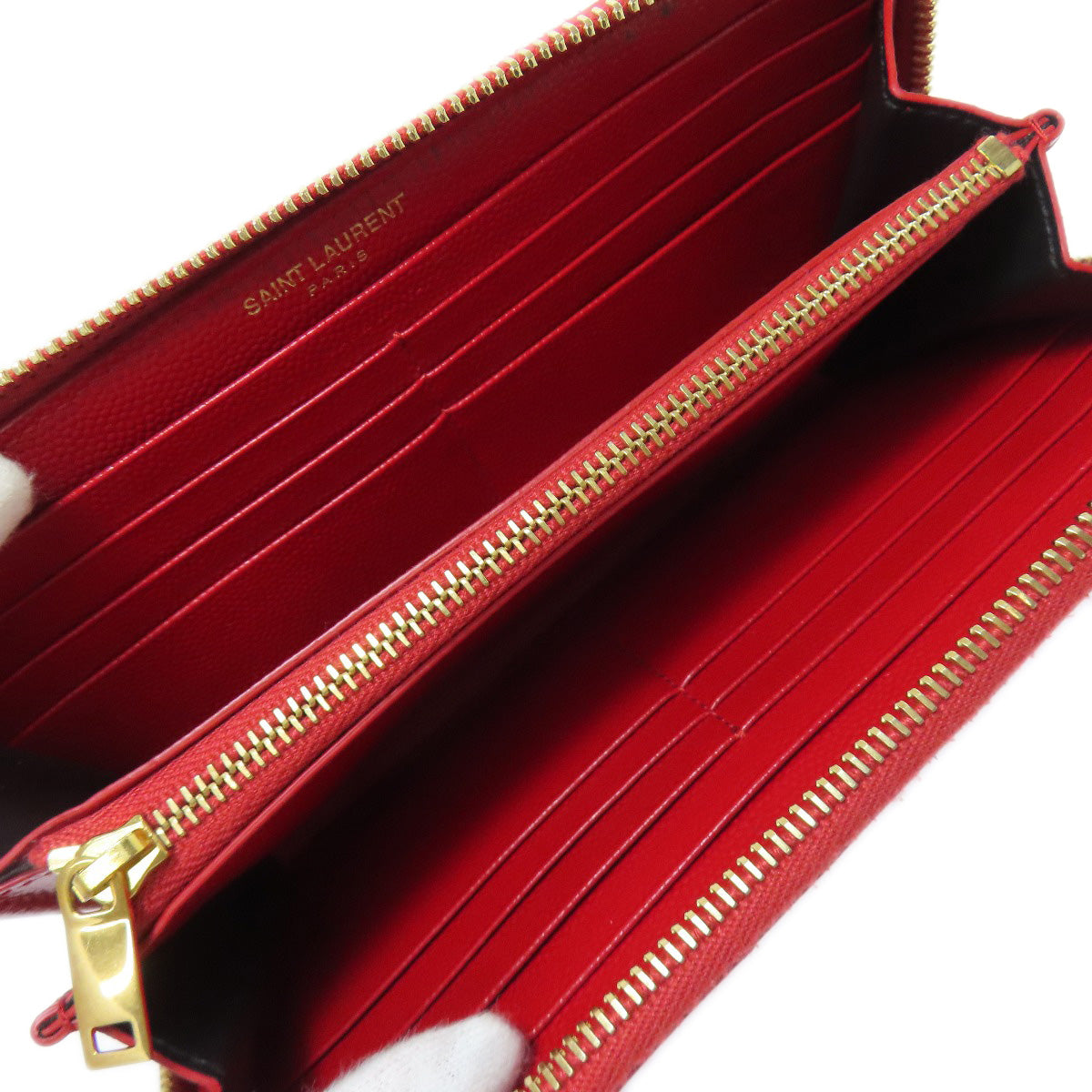 SAINT LAURENT V stitch logo Long wallet (with coin pocket) Calf Ladies [Used]