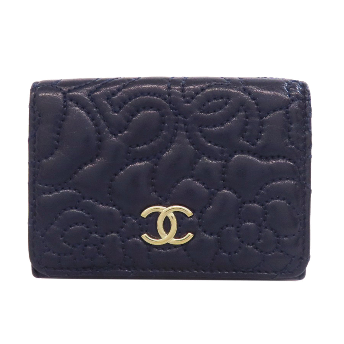 CHANEL Tri-fold Wallet Compact Wallet COCO Mark Bifold Wallet with Coin Pocket Lambskin Ladies [Used]