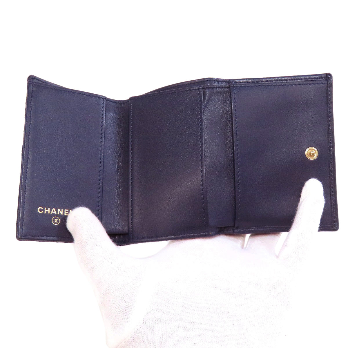 CHANEL Tri-fold Wallet Compact Wallet COCO Mark Bifold Wallet with Coin Pocket Lambskin Ladies [Used]