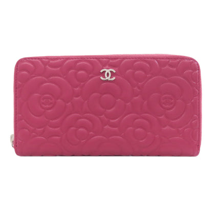 CHANEL Camellia COCO Mark SilverHardware Long wallet (with coin pocket) Calf Ladies [Used]