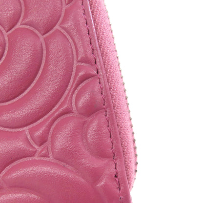 CHANEL Camellia COCO Mark SilverHardware Long wallet (with coin pocket) Calf Ladies [Used]