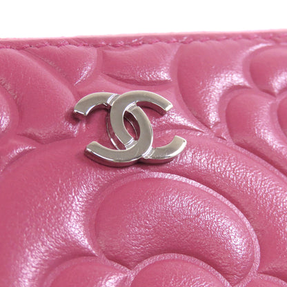 CHANEL Camellia COCO Mark SilverHardware Long wallet (with coin pocket) Calf Ladies [Used]
