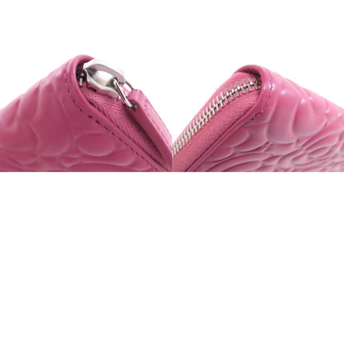 CHANEL Camellia COCO Mark SilverHardware Long wallet (with coin pocket) Calf Ladies [Used]