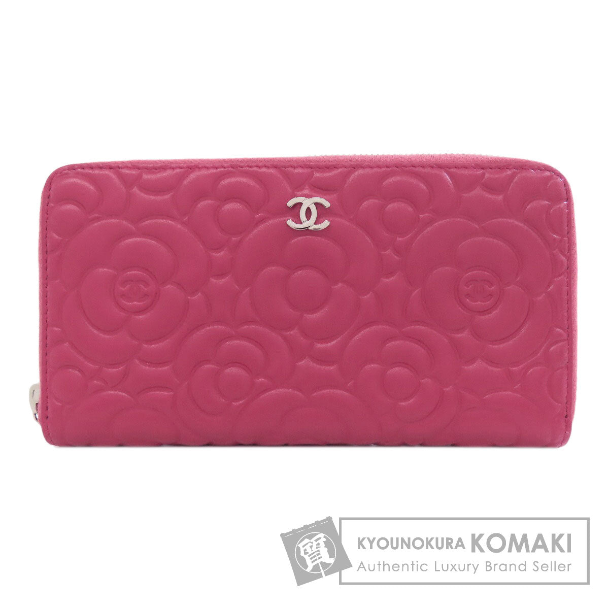 CHANEL Camellia COCO Mark SilverHardware Long wallet (with coin pocket) Calf Ladies [Used]