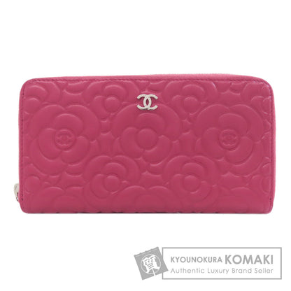 CHANEL Camellia COCO Mark SilverHardware Long wallet (with coin pocket) Calf Ladies [Used]