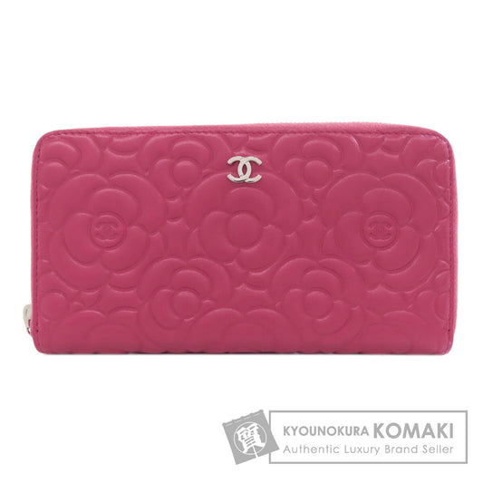CHANEL Camellia COCO Mark SilverHardware Long wallet (with coin pocket) Calf Ladies [Used]