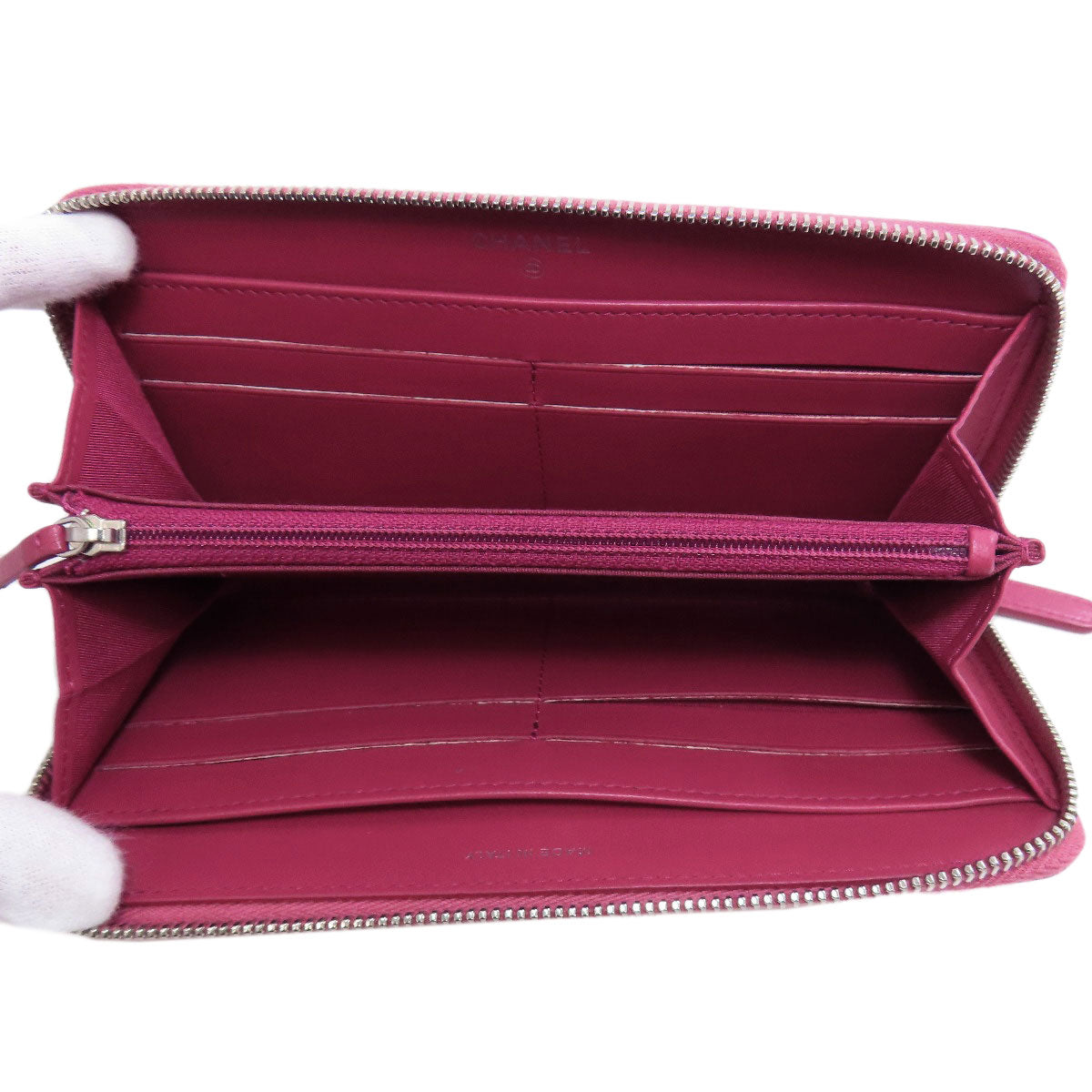 CHANEL Camellia COCO Mark SilverHardware Long wallet (with coin pocket) Calf Ladies [Used]