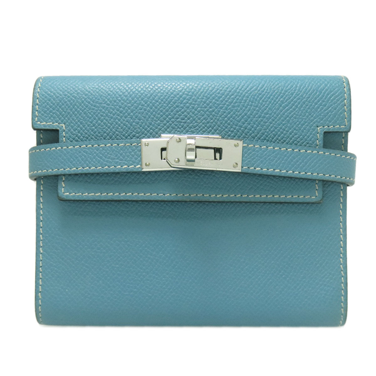 HERMES Kelly Wallet Compact Blue Jean Silver Hardware Bifold Wallet with Coin Pocket Epsom Ladies [Used]