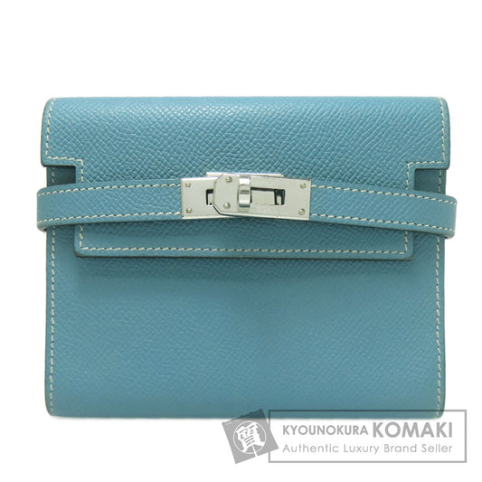 HERMES Kelly Wallet Compact Blue Jean Silver Hardware Bifold Wallet with Coin Pocket Epsom Ladies [Used]