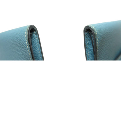 HERMES Kelly Wallet Compact Blue Jean Silver Hardware Bifold Wallet with Coin Pocket Epsom Ladies [Used]