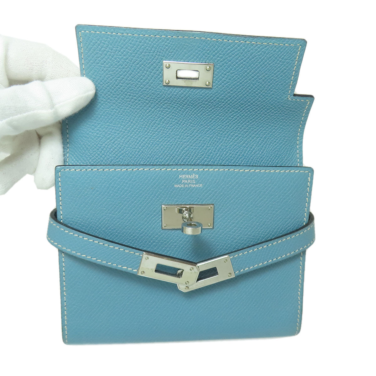 HERMES Kelly Wallet Compact Blue Jean Silver Hardware Bifold Wallet with Coin Pocket Epsom Ladies [Used]