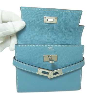 HERMES Kelly Wallet Compact Blue Jean Silver Hardware Bifold Wallet with Coin Pocket Epsom Ladies [Used]