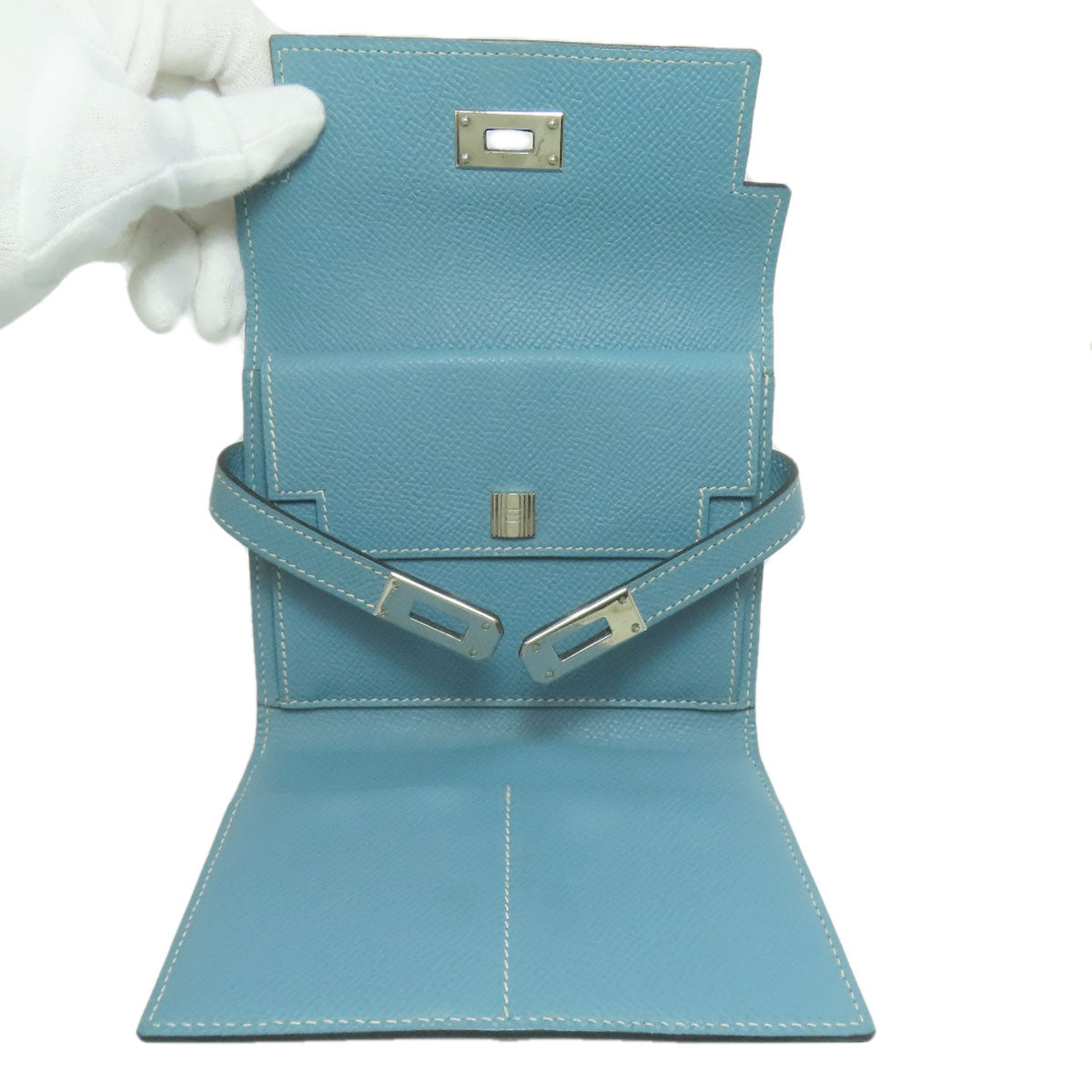HERMES Kelly Wallet Compact Blue Jean Silver Hardware Bifold Wallet with Coin Pocket Epsom Ladies [Used]