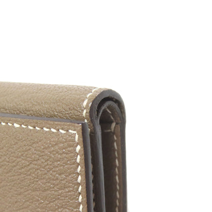 HERMES Bearn Combination Etoupe GoldHardware Bifold Wallet with Coin Pocket Chevre Ladies [Used]