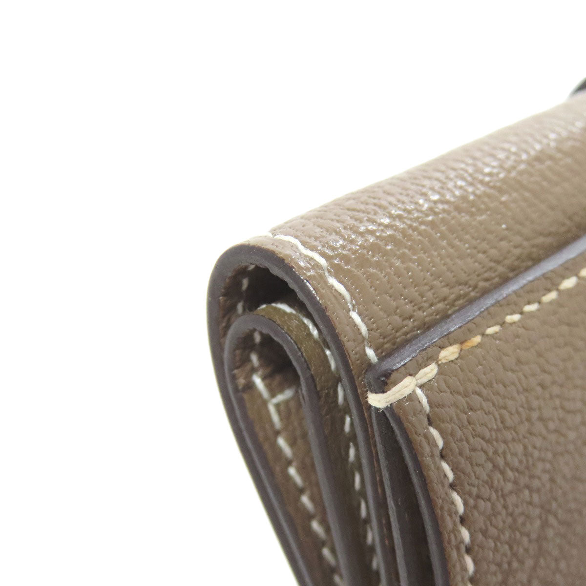 HERMES Bearn Combination Etoupe GoldHardware Bifold Wallet with Coin Pocket Chevre Ladies [Used]