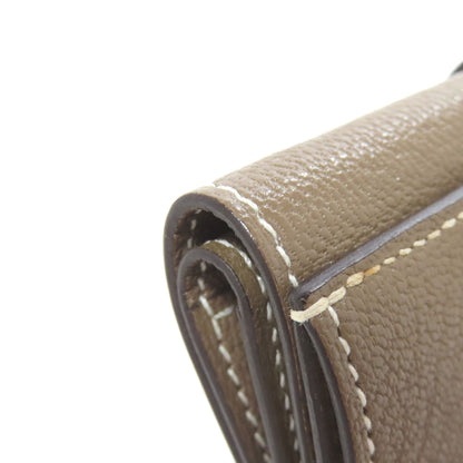 HERMES Bearn Combination Etoupe GoldHardware Bifold Wallet with Coin Pocket Chevre Ladies [Used]