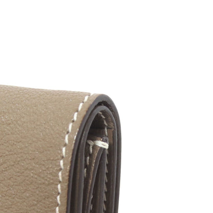 HERMES Bearn Combination Etoupe GoldHardware Bifold Wallet with Coin Pocket Chevre Ladies [Used]
