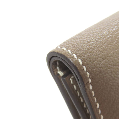 HERMES Bearn Combination Etoupe GoldHardware Bifold Wallet with Coin Pocket Chevre Ladies [Used]
