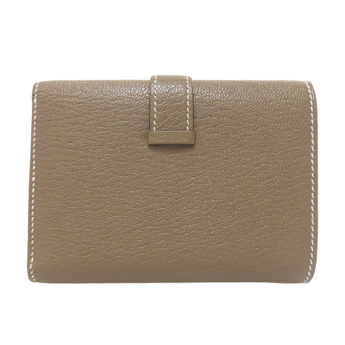 HERMES Bearn Combination Etoupe GoldHardware Bifold Wallet with Coin Pocket Chevre Ladies [Used]