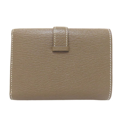 HERMES Bearn Combination Etoupe GoldHardware Bifold Wallet with Coin Pocket Chevre Ladies [Used]