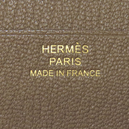 HERMES Bearn Combination Etoupe GoldHardware Bifold Wallet with Coin Pocket Chevre Ladies [Used]