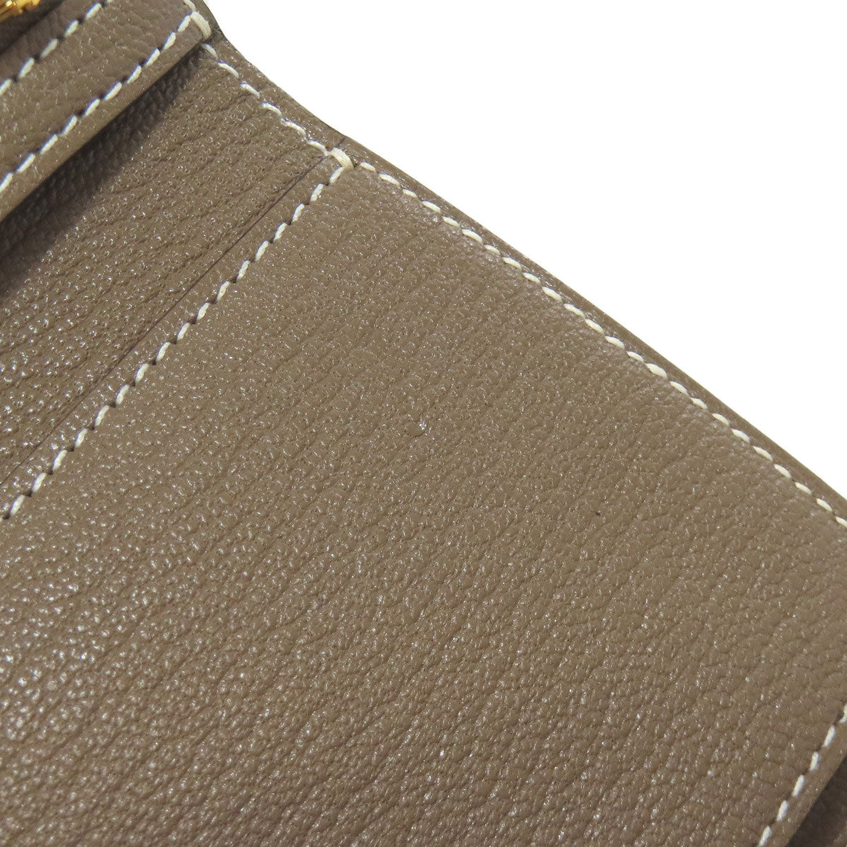 HERMES Bearn Combination Etoupe GoldHardware Bifold Wallet with Coin Pocket Chevre Ladies [Used]