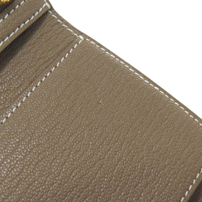 HERMES Bearn Combination Etoupe GoldHardware Bifold Wallet with Coin Pocket Chevre Ladies [Used]